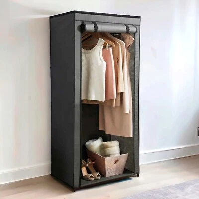 High Quality Deluxe Double Canvas Wardrobe With Opening Doors Grey - Image 1 of 4