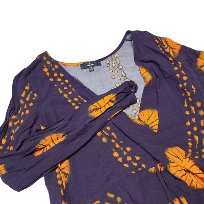 Lulus Tie Dye Shorts Romper Long Sleeve Casual V Neck Purple Orange M - Image 1 of 4