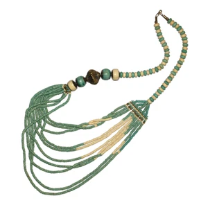 1970's Multistrand Beaded Bohemian Statement Necklace Jewelry Turquoise Resin - Picture 1 of 17