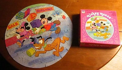 MICKEY MOUSE retro icon Disney jigsaw puzzle Minnie & Pluto round 1980 shopping - Image 1 of 4