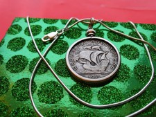 1933 Portuguese Silver Ship Coin Pendant on a 22" Italy 925 Silver Snake Chain