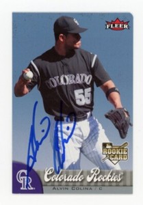 SIGNED BASEBALL CARD AUTO COLORADO ROCKIES ALVIN COLINA 2007 FLEER MINI #321