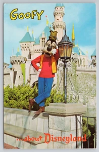 Postcard Goofy About Disneyland at Anaheim Sleeping Beauty's Castle - Picture 1 of 2