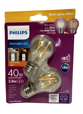 Philips Ceiling Fan Bulbs A15 LED Soft White 40 Watt Equivalent Dimmable 2 PACK - Image 1 of 2