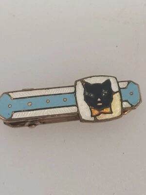 EXCLUSIVO MASCULINO Vintage PORCELANA GATO ARTE GRAVATA BARRA, CLIPE, FECHO  - Imagem 1 de 4