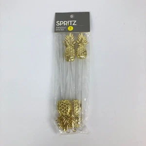 Spritz Gold Pineapple Swizzle Sticks Beverage Stir Set of 6 NEW  -FREE SHIPPING- - Picture 1 of 3