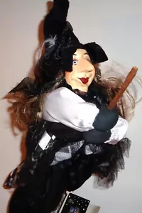 Sawley Fine Arts Witches of Pendle Black and White Tizzy Flying Witch, 35cm. - Picture 1 of 9
