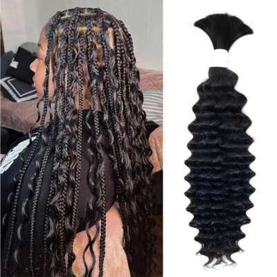 Deep Wave Bulk Human Hair for Braiding Locs Boho Curly Wave Human Braiding Hair - Image 1 of 4