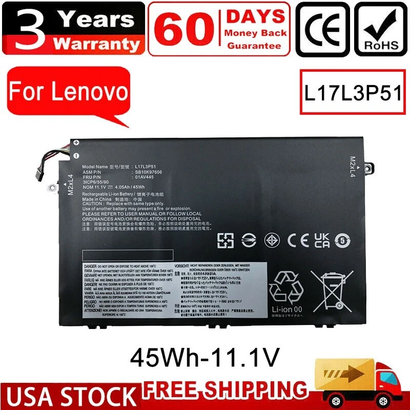 ✅Batería L17L3P51 para Lenovo ThinkPad E480 E485 E495 E580 E585 E490 E590 E595 EE. UU. Foto 1 de 4