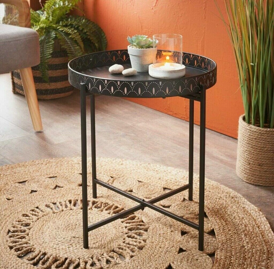 Black Metal Side Coffee Tray Table With Removable Top Living Room Load 10kg