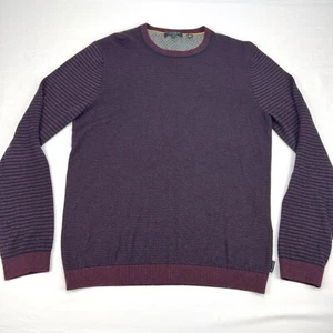 Ted Baker Men's Sweater Black & Maroon Stripes Wool Blend Long Sleeve Size 4 - Picture 1 of 13