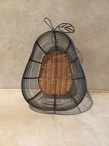 Fruit Basket Bowl Wire Wicker Metal Pear Shape Kitchen Storage Display - Picture 1 of 3