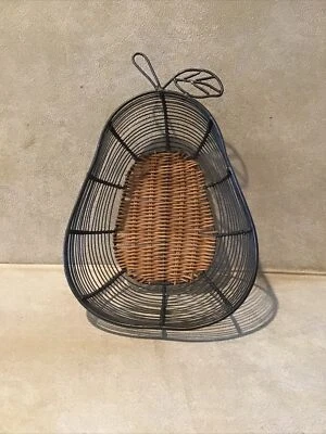Fruit Basket Bowl Wire Wicker Metal Pear Shape Kitchen Storage Display  - Image 1 of 3