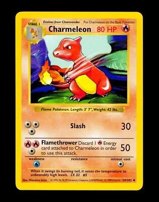 1999 Pokemon CHARMELEON Base Set SHADOWLESS Misprint INK DOT ERROR Card 24/102 - Image 1 of 3