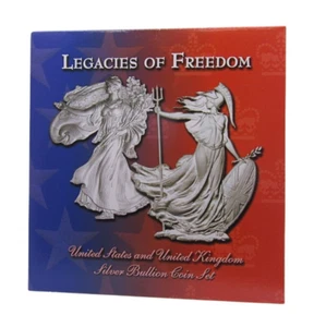Legacies of Freedom Silver 2 Coin Set 2£ 2002 Britannia & $1 2003 American Eagle - Picture 1 of 6
