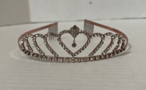 Rose Gold Tone Heart Crystal Embellished Metal Headband Tiara Crown