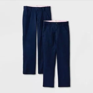 2 Pairs Cat & Jack Girl Navy Skinny Leg Flat Front School Uniform Chino Pants 8 - Picture 1 of 5