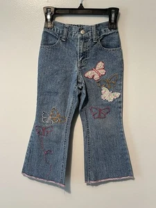 Vintage Y2K Gasoline Girls Sz 4 Flare Denim Jeans W/ Embroidered Butterflies - Picture 1 of 7