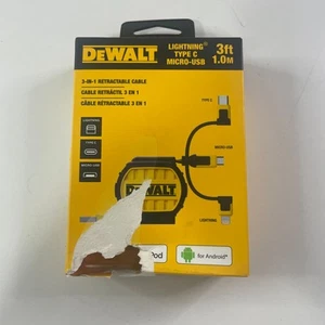 DEWALT Câble rétractable multi 3 en 1 Lightning (certifié MFi) Type C, Micro - Photo 1 sur 5