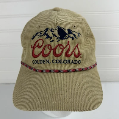 Coors Rocky Mountains Logo Beer Colorado Tan Corduroy Hat Snapback Rope Dad Cap - Image 1 of 4