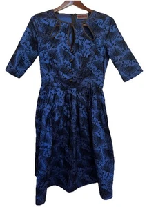 VOODOO VIXEN Paula Swing dress MIDI pleated with keyhole detail BLUE Lg - Picture 1 of 4