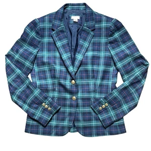 J CREW Tartan Plaid Wool School Boy Blazer Jacket Top Women Size 4 Gold Buttons - Picture 1 of 10