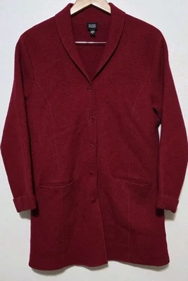 NEW Eileen Fisher Women Wool Car Coat Felted Mock Neck Button Up Jacket Red M - Image 1 of 4