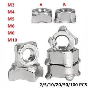 2-100Pcs M3 M4 M5 M6 M8 M10 A2 Stainless Steel Square Weld Nuts A/B Type DIN 928 - Picture 1 of 7