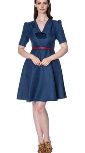 BANNED RETRO Knee Length Secretary Dress A-Line Size 3XL/20 Blue Navy Swing - Picture 1 of 10