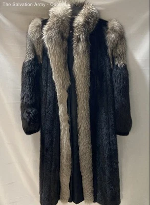 Abrigo de invierno acolchado de pieles y cuero negro Sana para mujer talla M Foto 1 de 4