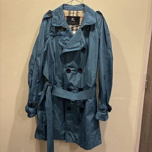 Burberry Trench Coat Light Blue Nylon Nova Check Lining Size XL Classic Style - Picture 1 of 24