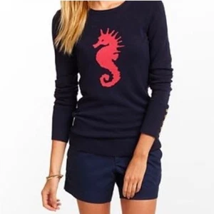 Lilly Pulitzer Charter Wollpullover True Navy Kissing Seahorses Intarsia Gr. L - Bild 1 von 11
