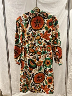 Vintage Tiffeau & Busch Mod Floral Dress & Belt –1960s Psychedelic Print Size 14 - Image 1 of 4