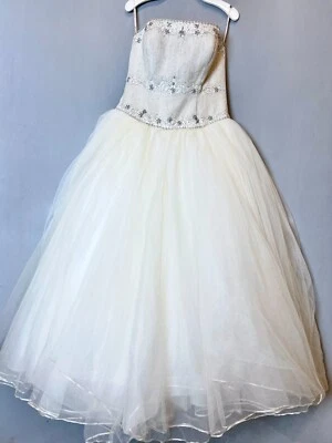 Oleg Cassini Wedding Dress Womens 16 Princess Ball Gown Strapless Beaded Sparkle - Image 1 of 4