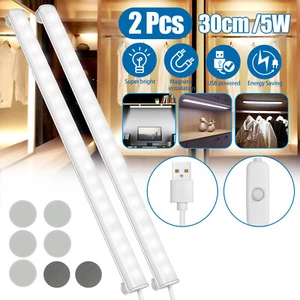 2pcs 20LED Under Cabinet Closet Lights USB Kitchen Shelf Magnetic Strip Bar Lamp - Picture 1 of 9