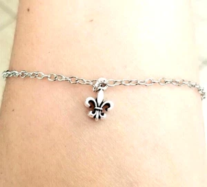 Pulsera tobillera Fleur-de-Lis plata flor de lis París regalos para ella - Imagen 1 de 4