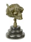 Figurine En Bronze Sculpture Steampunk Crâne Sur Socle En Marbre H 19 Cm