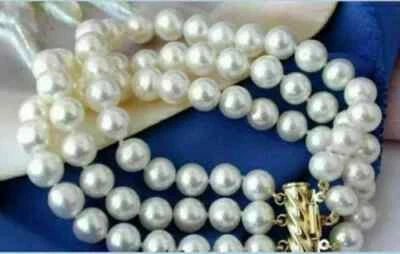 3 ROW AAA 9-10MM SOUTH SEA WHITE PEARL BRACELET 7.5-8"14K GOLD CLASP - Image 1 of 2