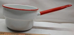 Vintage White/Red Trim Enamelware Double Boiler W/ Handle - 1122242 - Picture 1 of 10