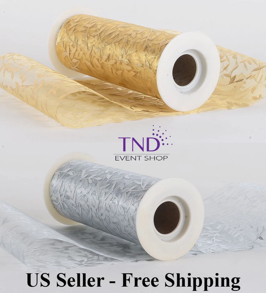 CARRETE ROLLO ORGANZA IMPRESIÓN HOJA METÁLICA 6” X 10 YARDAS ORO Y PLATA Foto 1 de 1