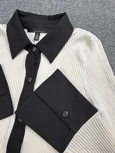 White House Black Market Rippshirt Damen M weiß schwarz Mod Retro Klassiker - Bild 1 von 14