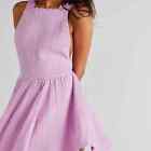 Free People Leonie Mini Dress Pink Smocked Sleeveless Tie Tiered Small S NWT