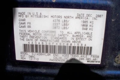 二手左门镜适合:2009 三菱 Galant Power 加热 exc. DE Left Gra — 第 1/4 张图片