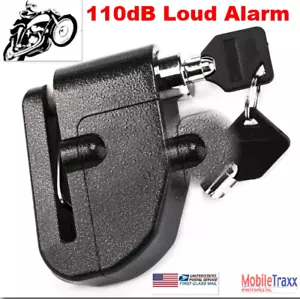 110 dB Motorcycle Alarm-Anti Theft Wheel Disc Brake Lock/2 Round Security Keys - Foto 1 di 9