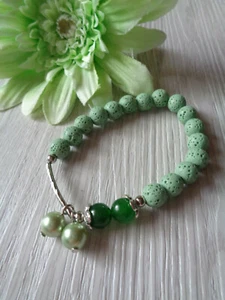 Flexibles  Armband LAVA-Perlen glatt grün silber - Bild 1 von 2