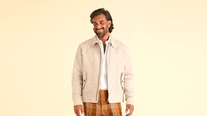 NEW Inserch Mens 100% Linen Harrington Jacket Zip Up Summer Regular Fit Beige - Picture 1 of 1