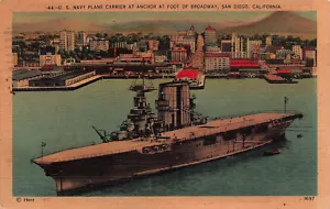 SAN DIEGO CA US NAVY FLUGZEUGTRÄGER FUSS DES BROADWAY 1941 POSTKARTE 031225 U - Bild 1 von 2