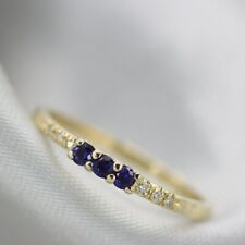 Round Cut Simulated Blue Sapphire 925 Silver Band Ring In 14k Yellow Gold Plated