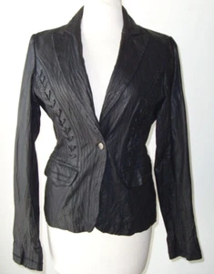 Chaqueta Blazer JUST CAVALLI Cuero Negro Trenzado Corsé Puntada S - Imagen 1 de 3