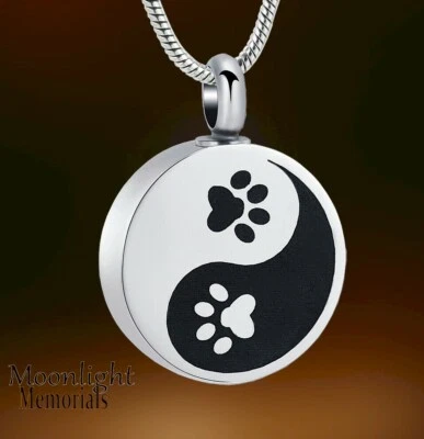 Nuevo Collar Conmemorativo de Plata Yin Yang Estampado de Pata Urna de Cremación para Mascotas Recuerdo Cenizas Foto 1 de 3